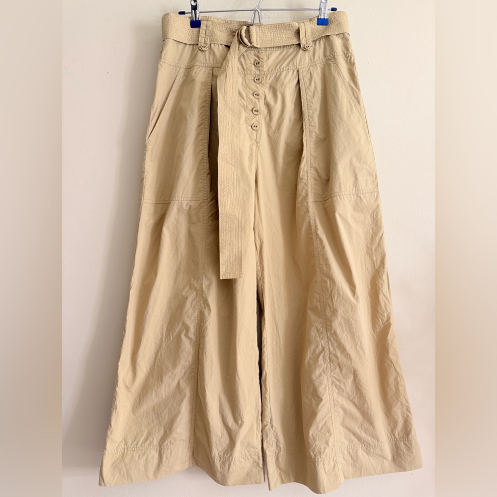 Ulla Johnson Tan Trousers wide leg cotton size10 belted